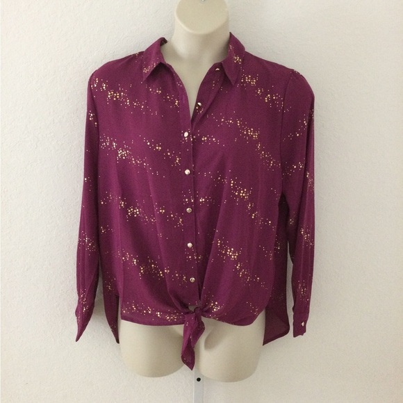 NY Collection blouse purple with gold button & metallic dots Woman 1X - Picture 1 of 12